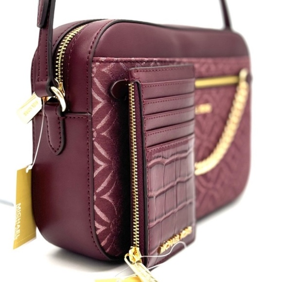 Michael Kors Large EW Crossbody Bag & Travel TZ Card Case Wallet Ox Blood Multi - Picture 3 of 13